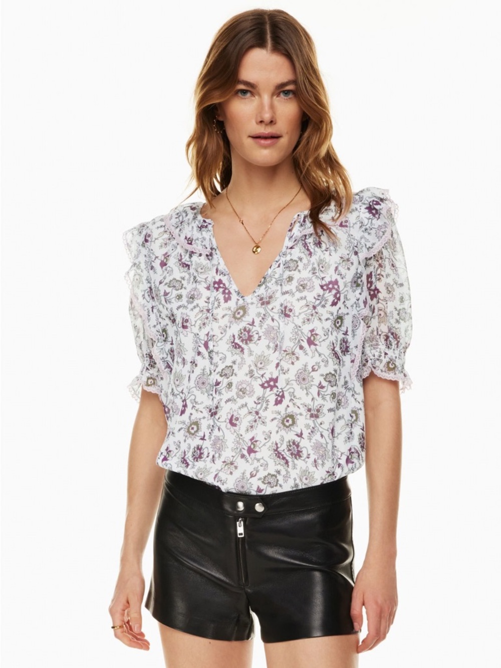 Aritzia Wilfred Amyris Blouse with Purple Floral Print